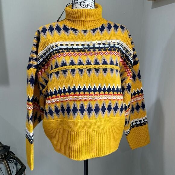 RAG & BONE Wool Willow Fair Isle Turtleneck Yellow Sweater M NWT - Picture 11 of 11